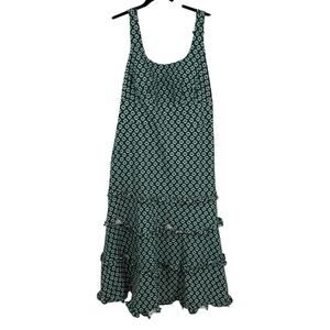 Anthropologie Blythe Tiered Dress Size 1X Green Floral Midi Sleeveless A Line